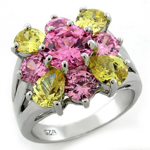 JCEAS1138 Rhodium 925 Sterling Silver Ring with AAA Grade CZ in Multi Color