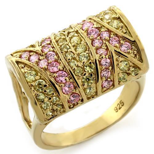 JCEAS1139 Gold 925 Sterling Silver Ring with AAA Grade CZ in Multi Color