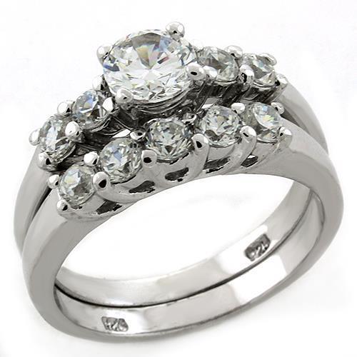 JCEAS1222 Rhodium 925 Sterling Silver Ring with AAA Grade CZ  in Clear
