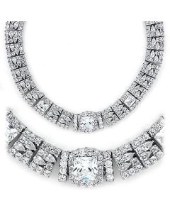 JCEAS1305 Rhodium 925 Sterling Silver Necklace with AAA Grade CZ in Clear