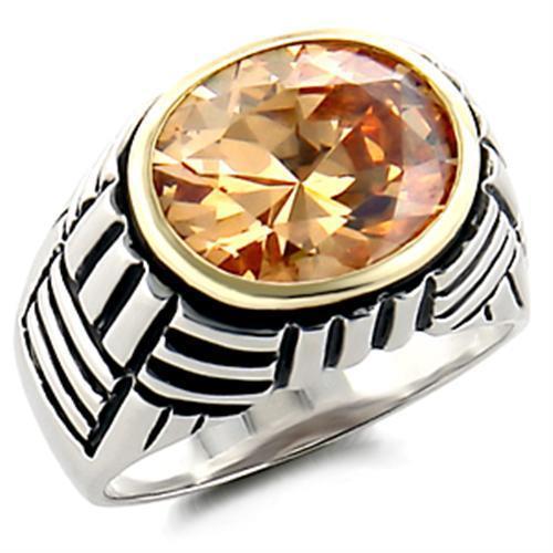 JCEAS872 Reverse Two-Tone 925 Sterling Silver Ring with AAA Grade CZ in Champagne