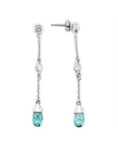 JCES001 Rhodium 925 Sterling Silver Earrings with Genuine Stone in London Blue