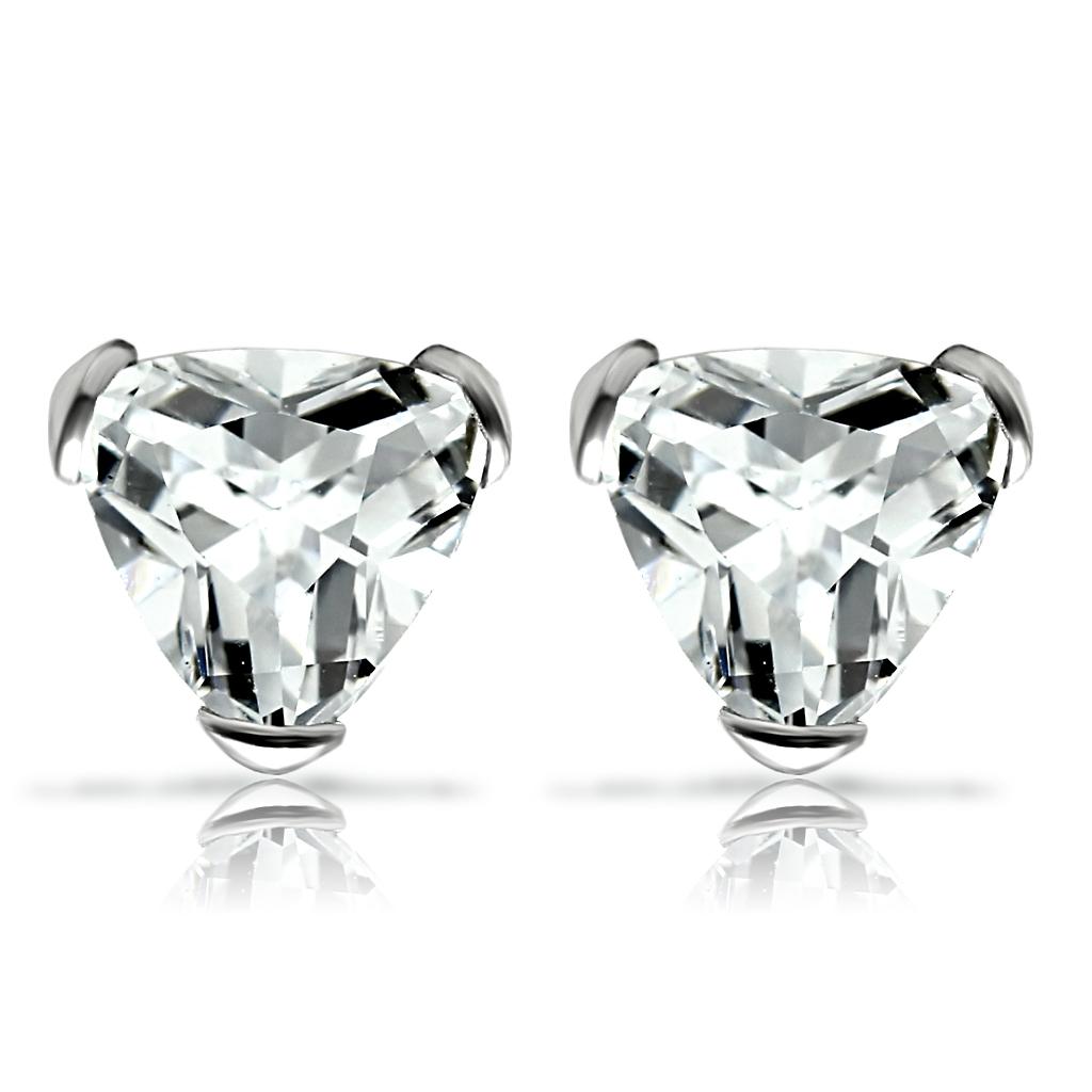 JCES048 Rhodium 925 Sterling Silver Earrings with AAA Grade CZ in Clear