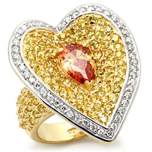 JCES096 Gold+Rhodium 925 Sterling Silver Ring with AAA Grade CZ in Champagne