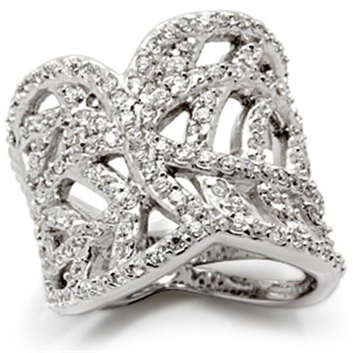 JCES117 Rhodium 925 Sterling Silver Ring with AAA Grade CZ in Clear
