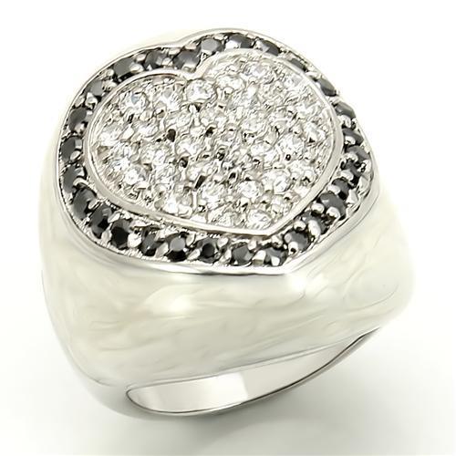 JCES167 Rhodium 925 Sterling Silver Ring with AAA Grade CZ in Jet