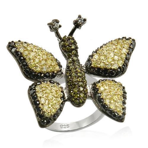 JCES213 Rhodium+Gold+ Ruthenium 925 Sterling Silver Ring with AAA Grade CZ in Multi Color