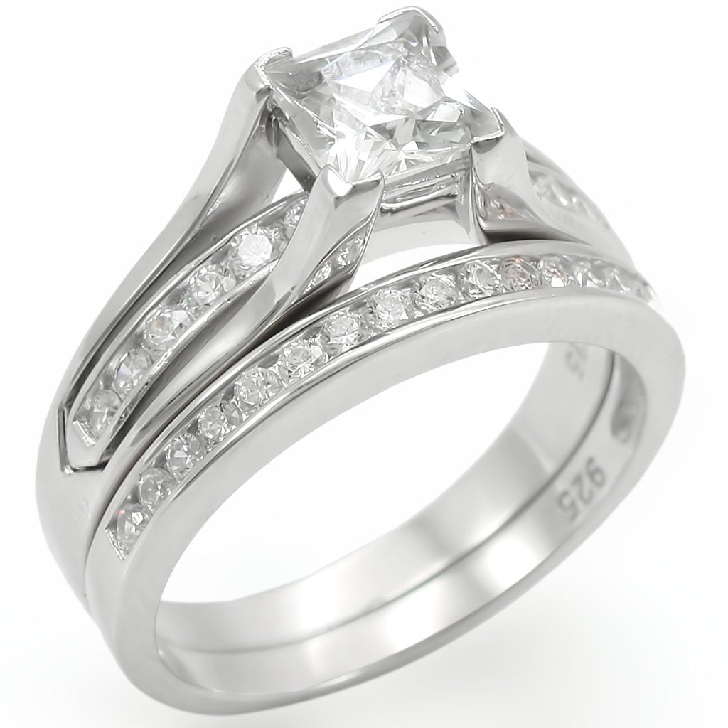 JCES256 Rhodium 925 Sterling Silver Ring with AAA Grade CZ in Clear