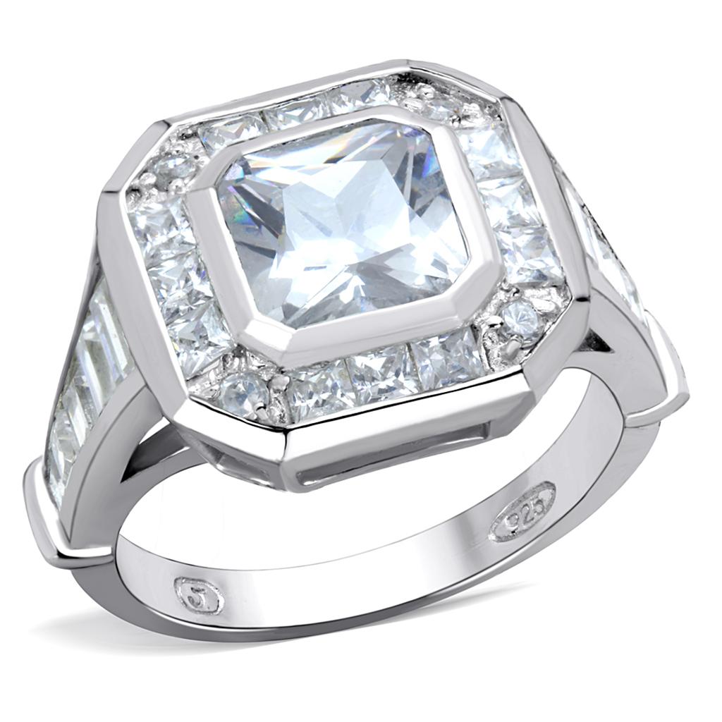JCES267 Rhodium 925 Sterling Silver Ring with AAA Grade CZ in Clear