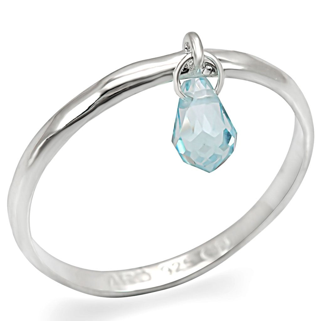 JCES268 Silver 925 Sterling Silver Ring with Genuine Stone in Sea Blue