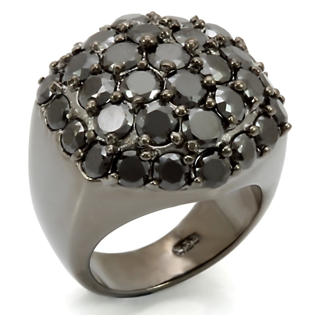 JCES302 Ruthenium 925 Sterling Silver Ring with AAA Grade CZ in Jet