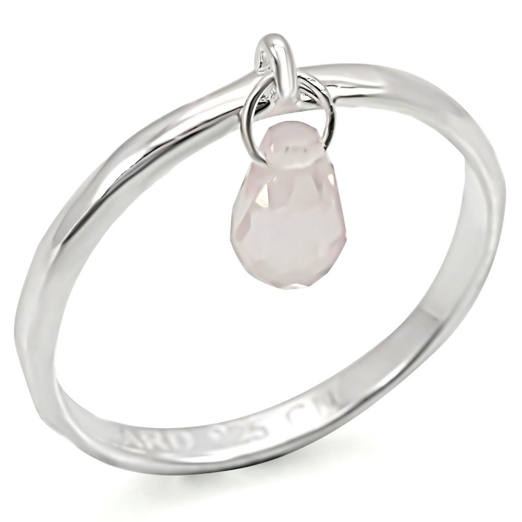 JCES323 Silver 925 Sterling Silver Ring with Genuine Stone in Light Rose