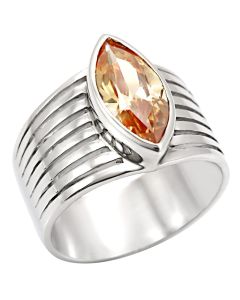 JCES373 Rhodium 925 Sterling Silver Ring with AAA Grade CZ in Champagne