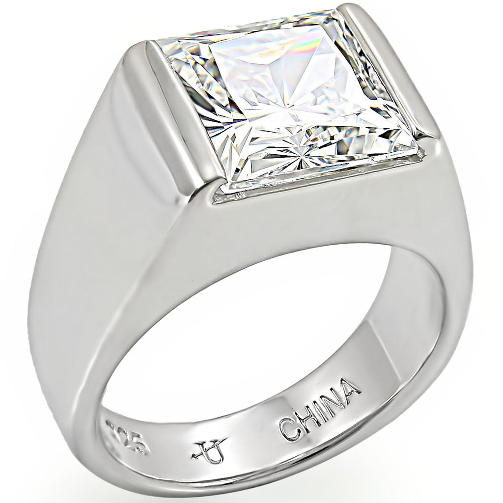 JCES374 Rhodium 925 Sterling Silver Ring with AAA Grade CZ in Clear