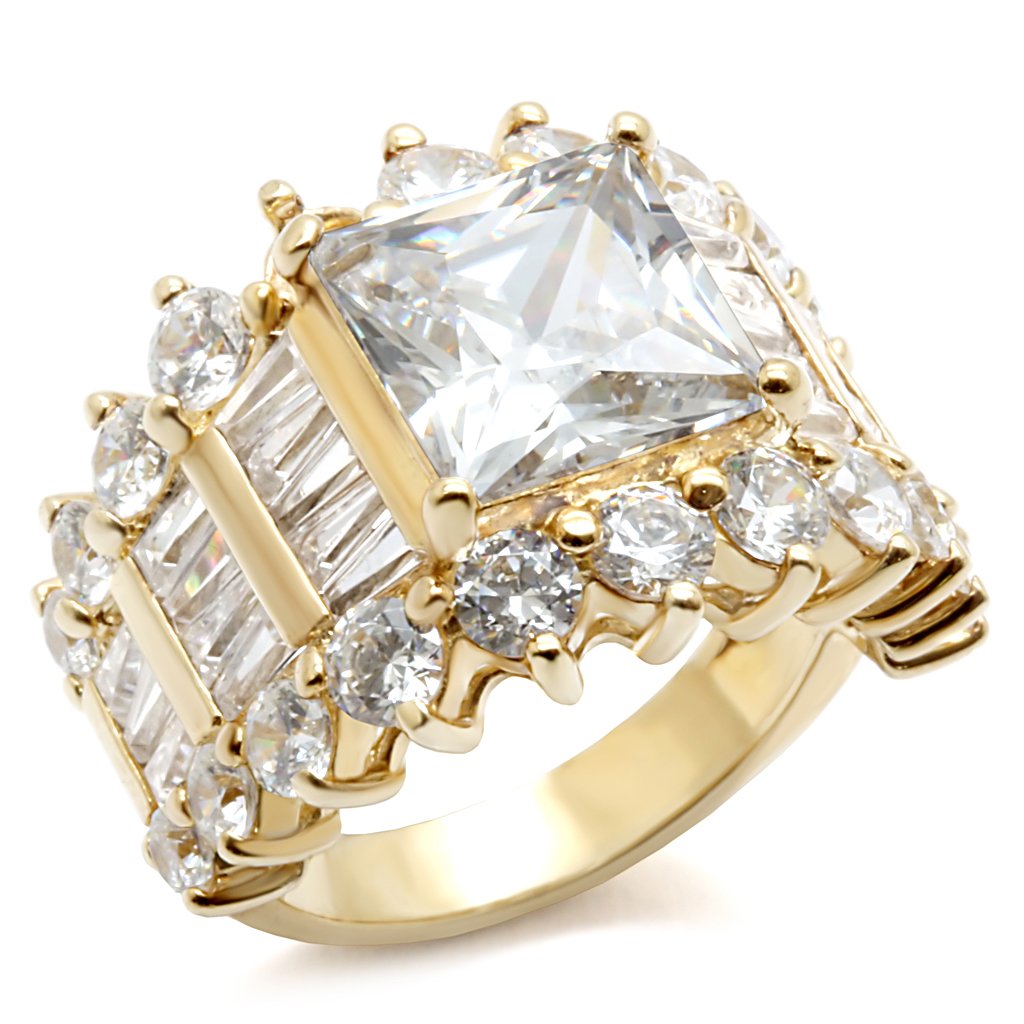 JCES481 Gold 925 Sterling Silver Ring with AAA Grade CZ in Clear
