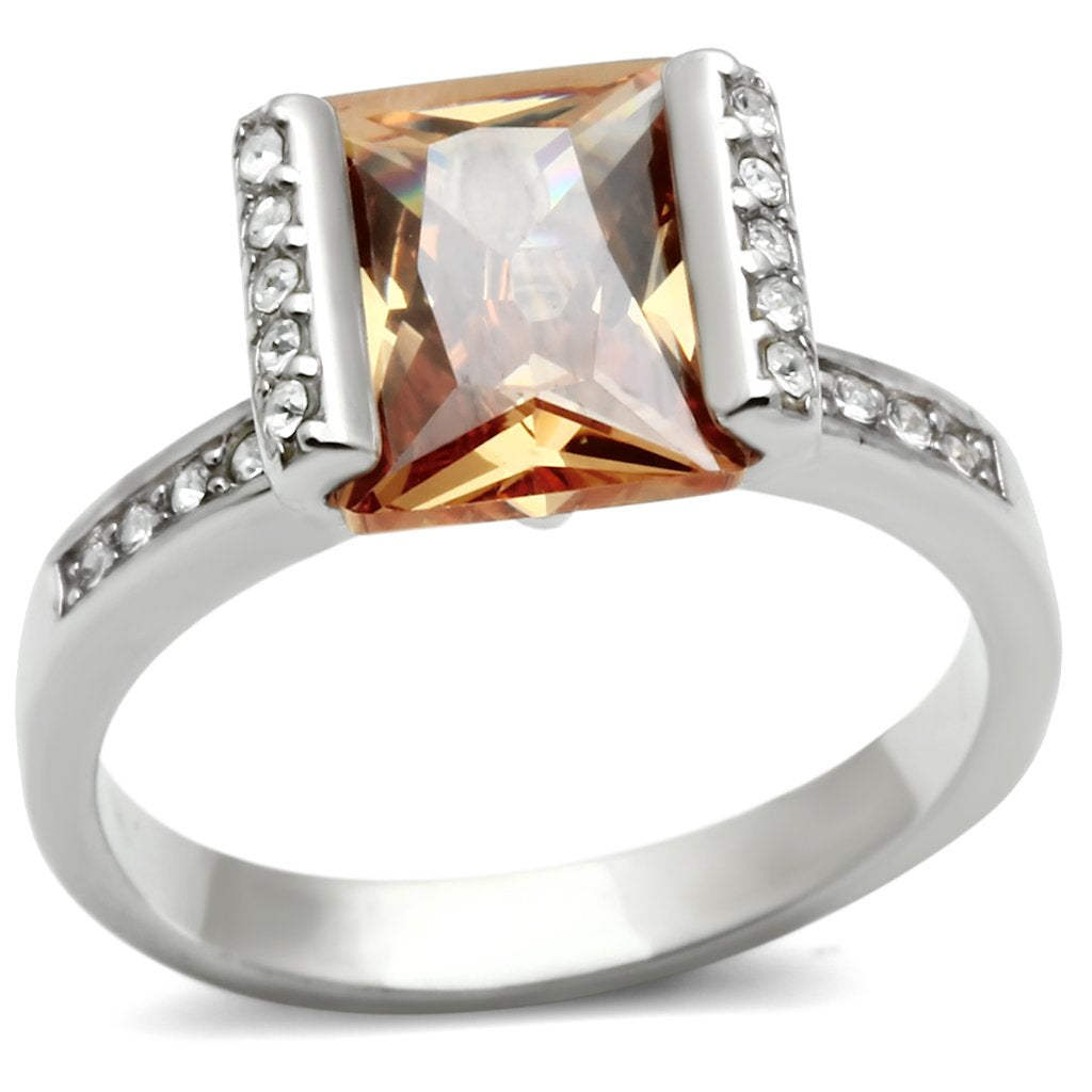 JCES528 Rhodium 925 Sterling Silver Ring with AAA Grade CZ in Champagne