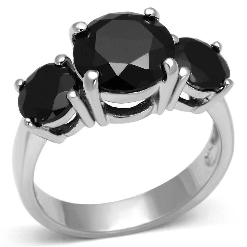 JCES554 Rhodium 925 Sterling Silver Ring with AAA Grade CZ in Jet