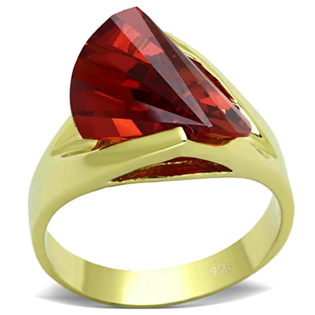 JCES641 Gold 925 Sterling Silver Ring with AAA Grade CZ in Garnet