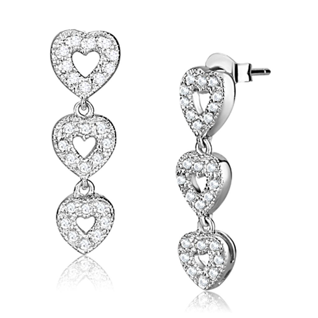 JCES722 Rhodium 925 Sterling Silver Earrings with AAA Grade CZ in Clear