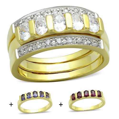 JCES747 Gold 925 Sterling Silver Ring with AAA Grade CZ in Multi Color