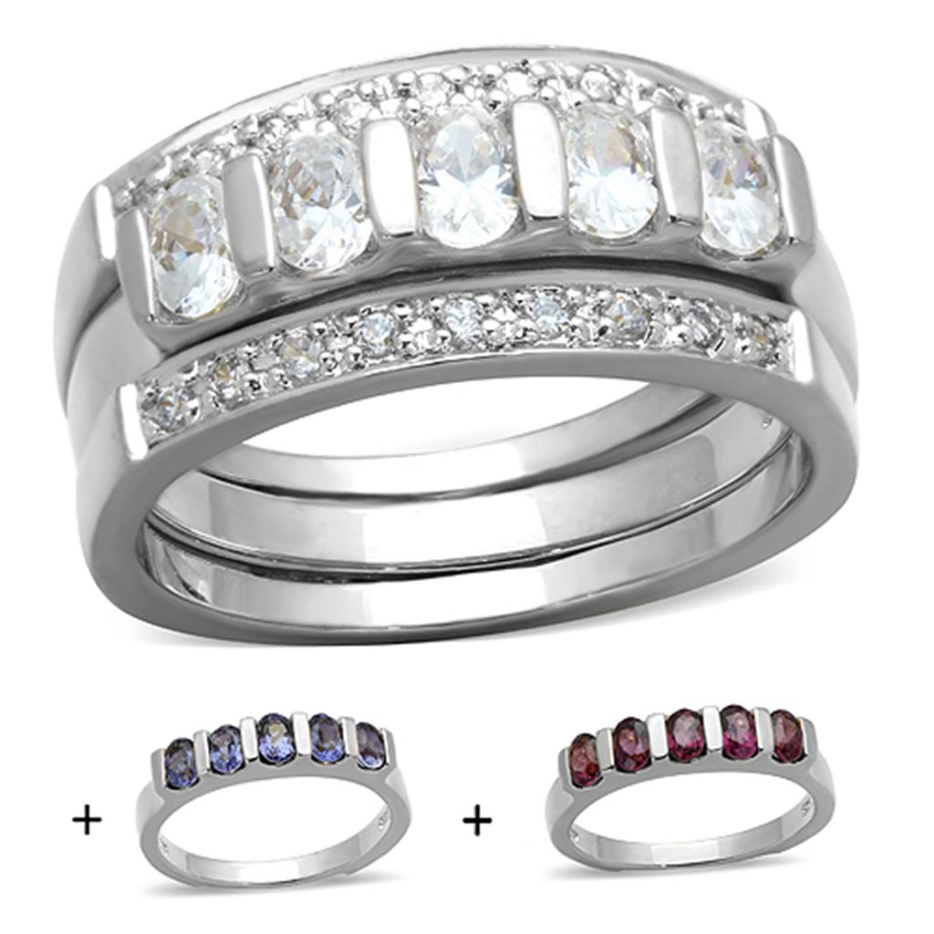 JCES748 Silver 925 Sterling Silver Ring with AAA Grade CZ in Multi Color