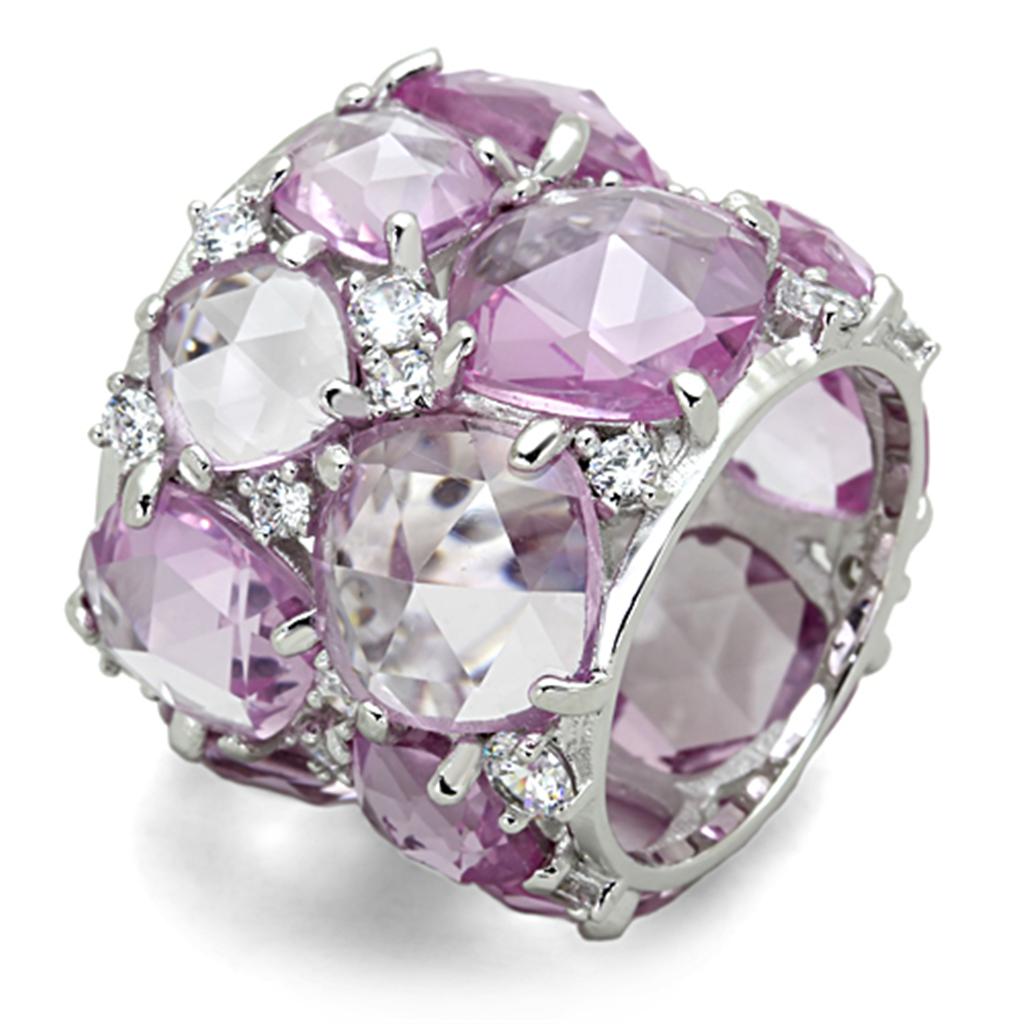 JCES768 Rhodium 925 Sterling Silver Ring with Synthetic Corundum in Light Rose