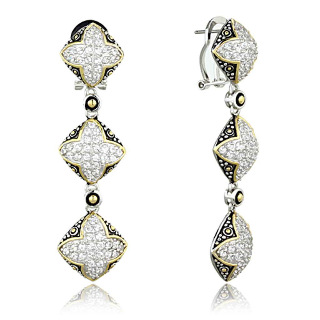 JCES777 Reverse Two-Tone 925 Sterling Silver Earrings with AAA Grade CZ in Clear