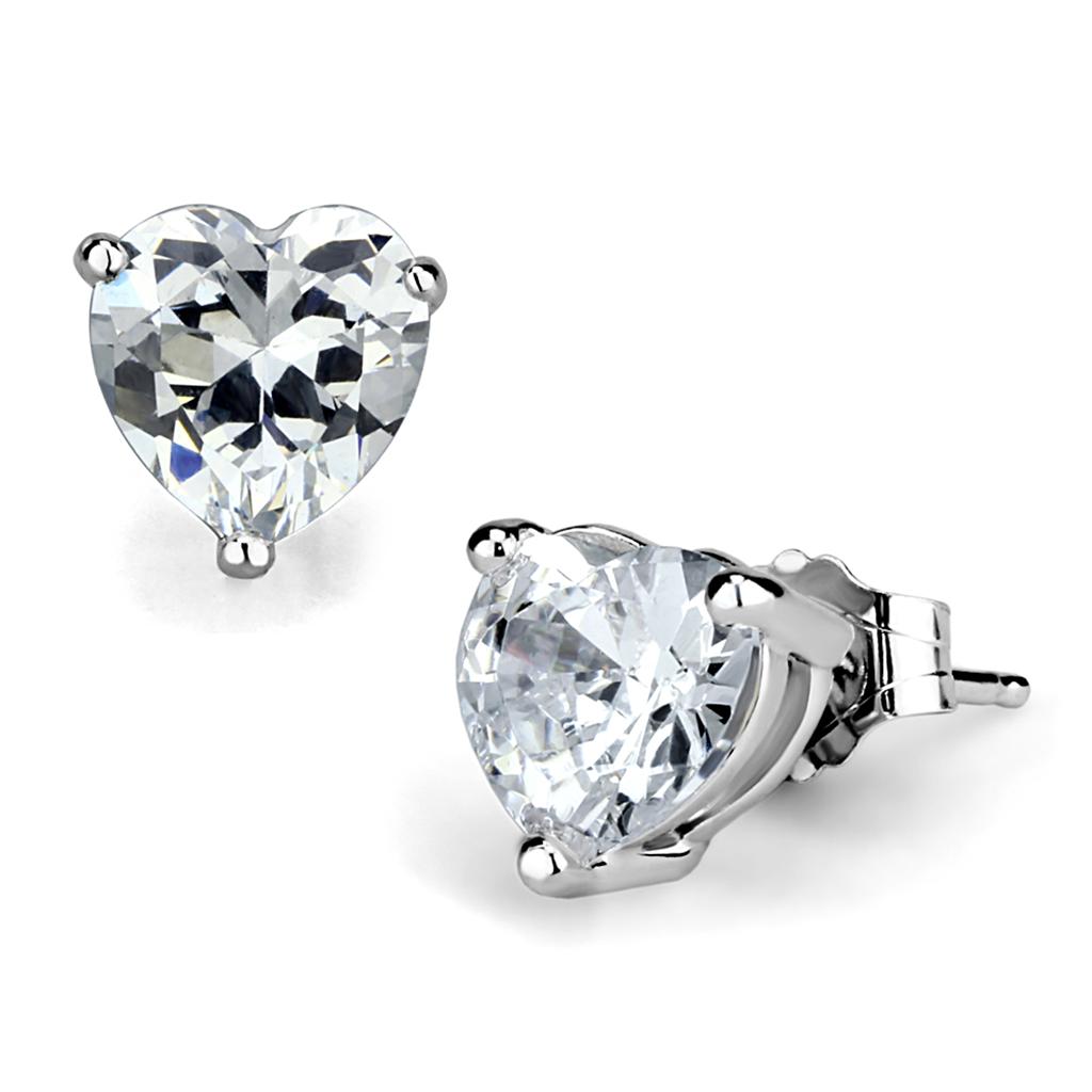 JCES882 Rhodium 925 Sterling Silver Earrings with AAA Grade CZ in Clear