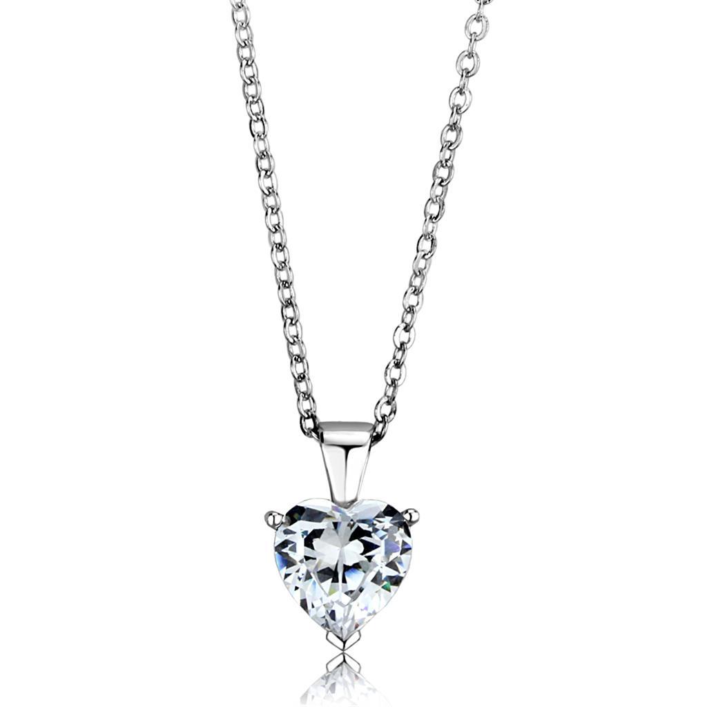 JCES889 Rhodium 925 Sterling Silver Chain Pendant with AAA Grade CZ  in Clear