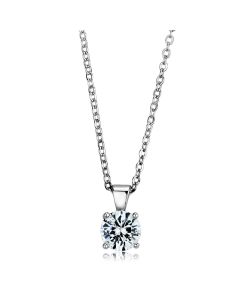 JCES891 Rhodium 925 Sterling Silver Chain Pendant with AAA Grade CZ  in Clear