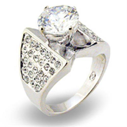 JCE2110 Rhodium 925 Sterling Silver Ring with AAA Grade CZ in Clear