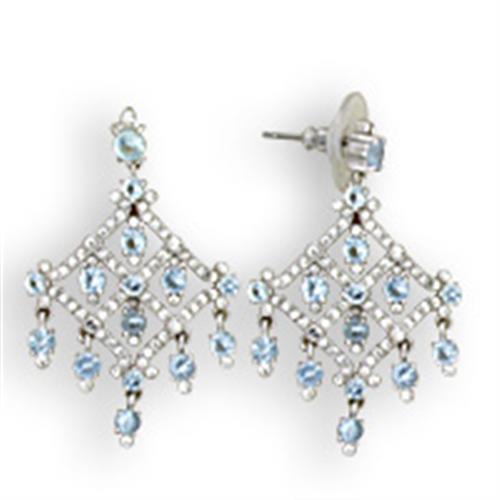 JCE5801 Rhodium 925 Sterling Silver Earrings with Top Grade Crystal in Sea Blue-Default Title