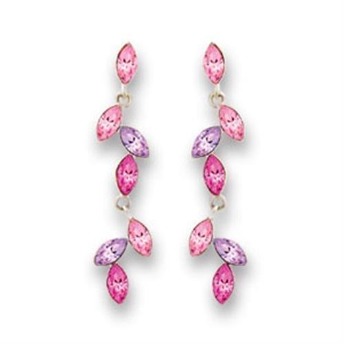 JCE11001 Rhodium 925 Sterling Silver Earrings with Top Grade Crystal in Multi Color-Default Title