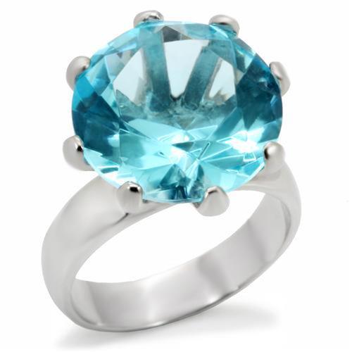 JCE12504 Matte Silver 925 Sterling Silver Ring with Top Grade Crystal in Sea Blue