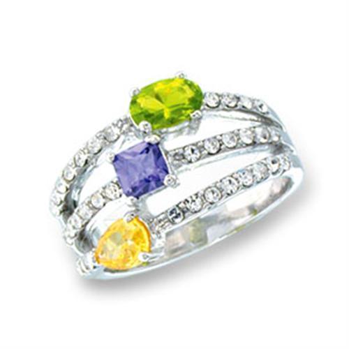 JCE3304 Rhodium 925 Sterling Silver Ring with AAA Grade CZ in Multi Color