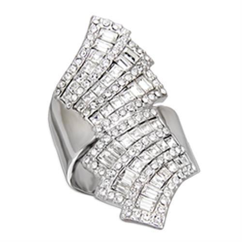 JCE4918 Rhodium 925 Sterling Silver Ring with Top Grade Crystal in Clear