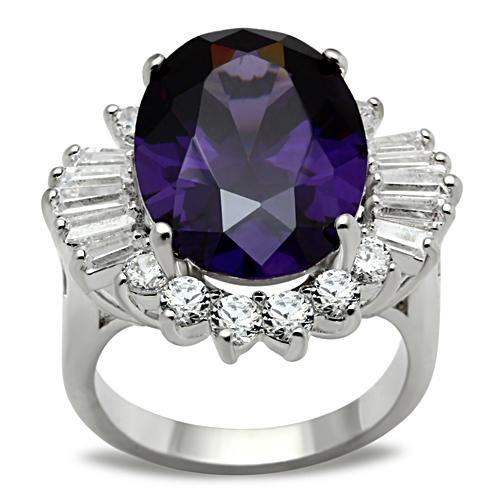 JCE001 Silver 925 Sterling Silver Ring with AAA Grade CZ in Amethyst