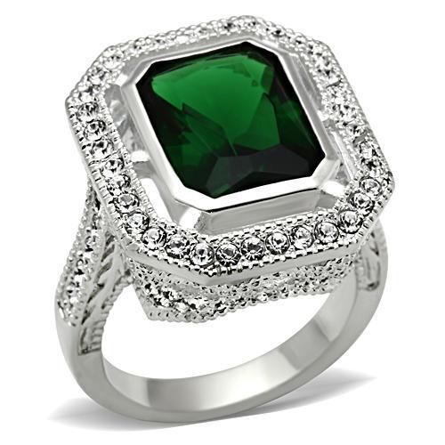 JCE002 Silver 925 Sterling Silver Ring with Synthetic Synthetic Glass in Emerald