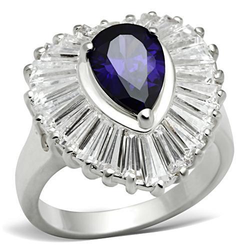JCE004 Silver 925 Sterling Silver Ring with AAA Grade CZ in Tanzanite