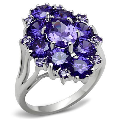 JCE005 Silver 925 Sterling Silver Ring with AAA Grade CZ in Tanzanite