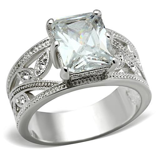 JCE024 Silver 925 Sterling Silver Ring with AAA Grade CZ in Clear