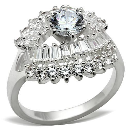 JCE026 Silver 925 Sterling Silver Ring with AAA Grade CZ in Clear