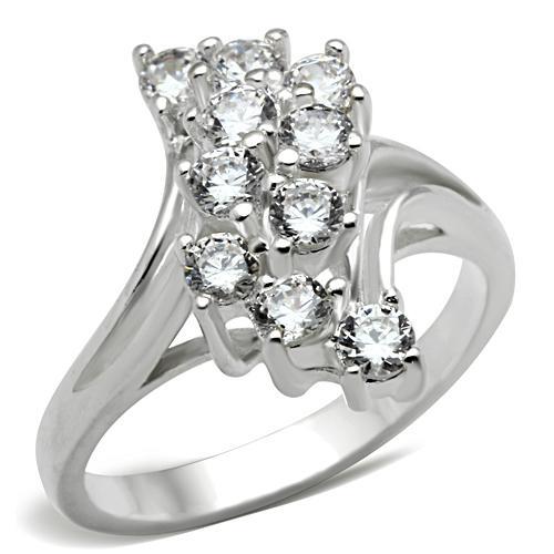 JCE033 Silver 925 Sterling Silver Ring with AAA Grade CZ in Clear