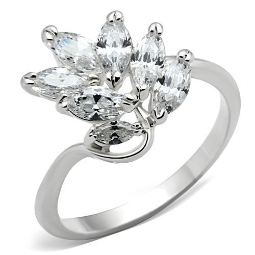 JCE034 Silver 925 Sterling Silver Ring with AAA Grade CZ in Clear
