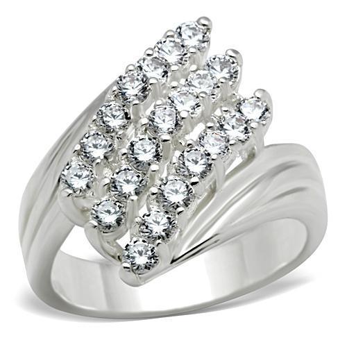 JCE035 Silver 925 Sterling Silver Ring with AAA Grade CZ in Clear