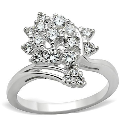 JCE036 Silver 925 Sterling Silver Ring with AAA Grade CZ in Clear