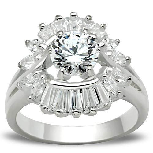 JCE039 Silver 925 Sterling Silver Ring with AAA Grade CZ in Clear