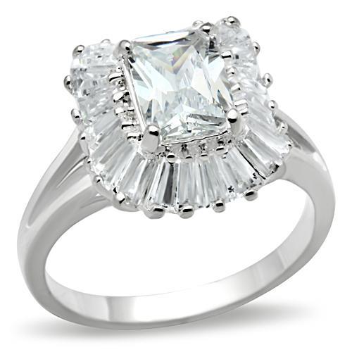JCE040 Silver 925 Sterling Silver Ring with AAA Grade CZ in Clear