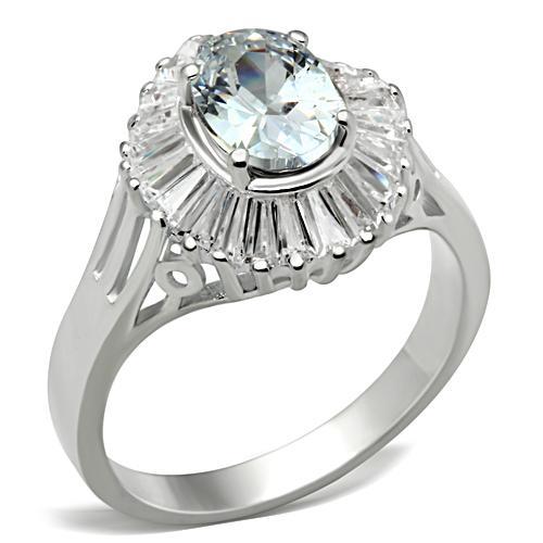 JCE042 Silver 925 Sterling Silver Ring with AAA Grade CZ in Clear