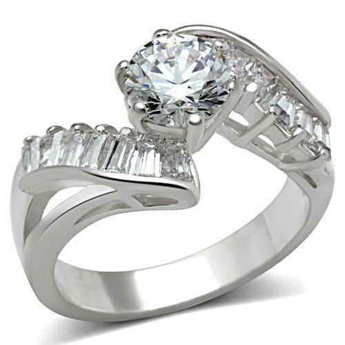 JCE043 Silver 925 Sterling Silver Ring with AAA Grade CZ in Clear